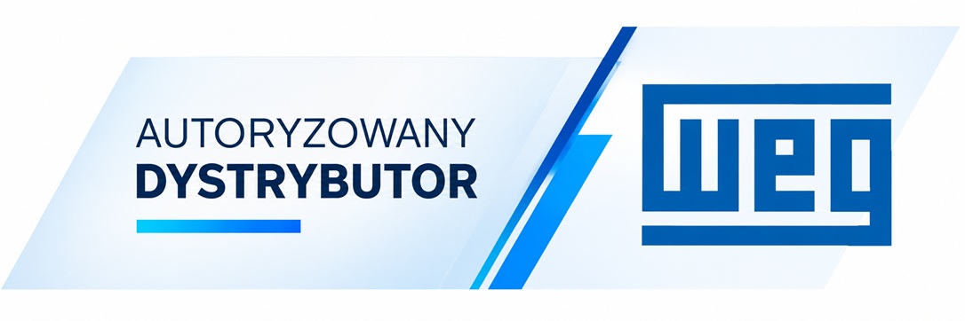 Grafika informująca o statusie autoryzowanego dystrybutora WEG, zawierająca napis Autoryzowany Dystrybutor oraz logo firmy WEG.